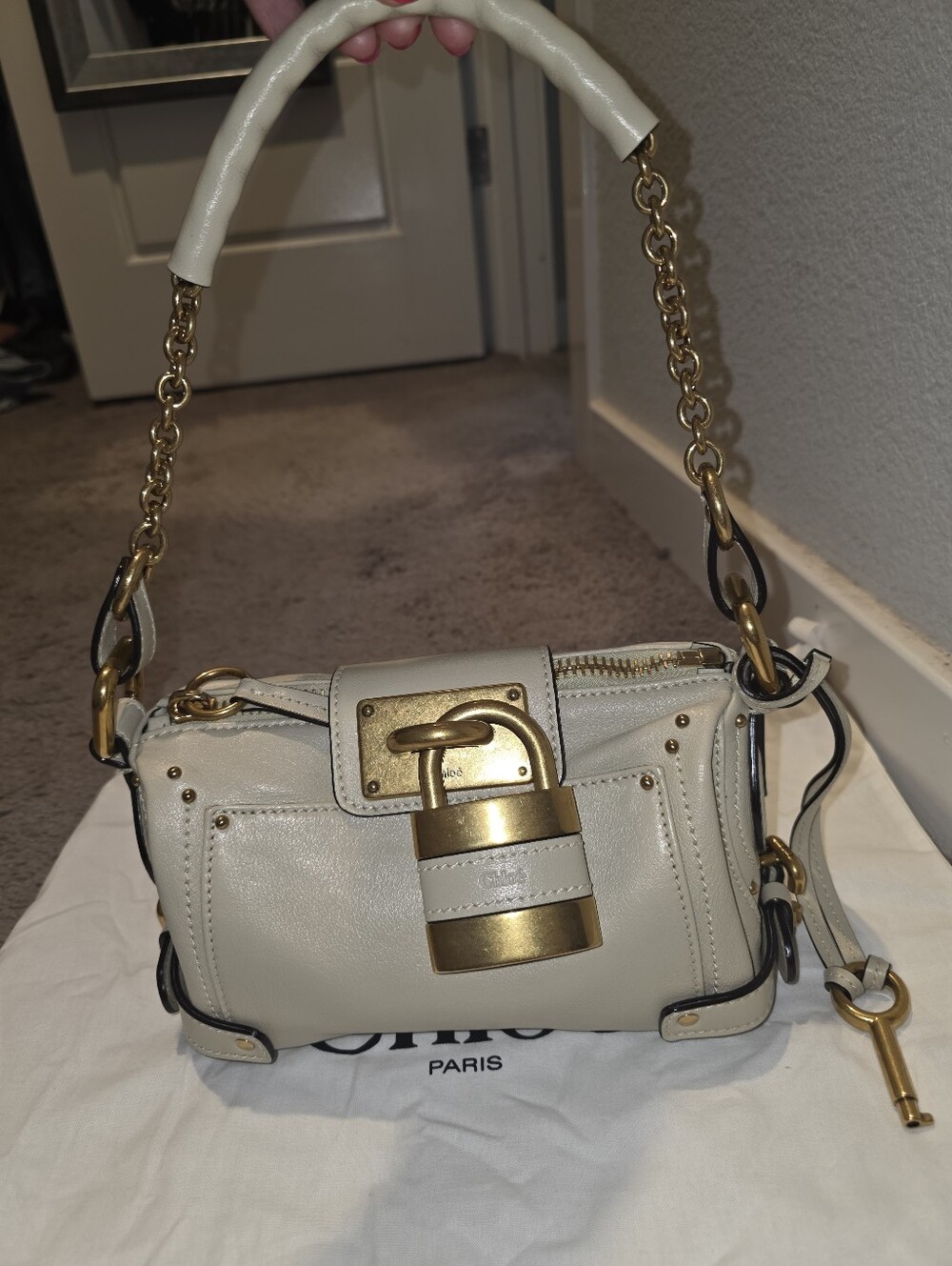 Chloe Cream Leather Paddington Shoulder Bag with Gold Hardware